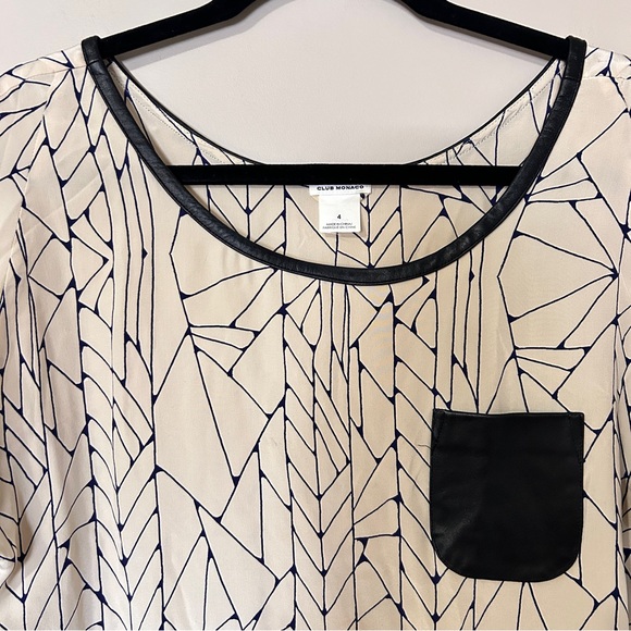 Club Monaco Lori silk printed dress leather detail - Picture 3 of 9